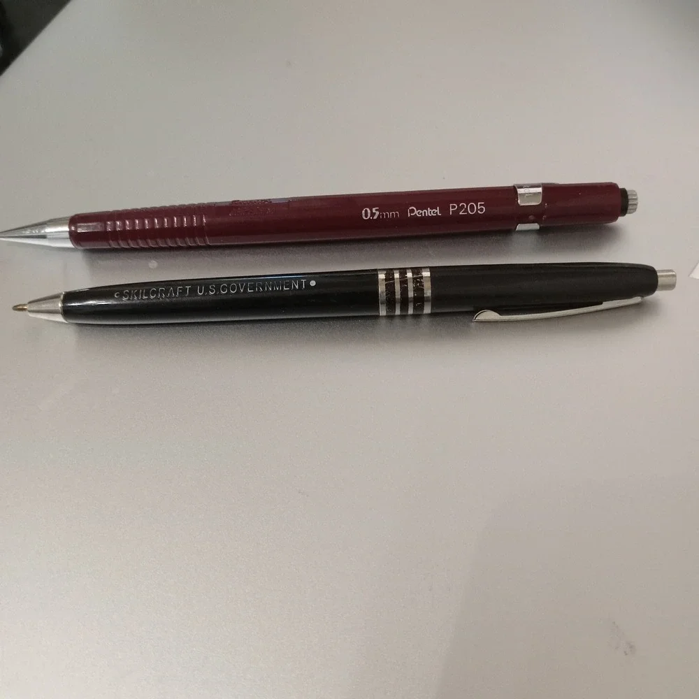 Pentel P205 0.5mm Mechanical Pencil Burgundy & Skilcraft US Government Pen Black